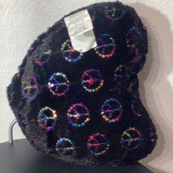 Plush heart shaped Pillow NWOT - with sequined peace signs - front and back - Picture 8 of 8